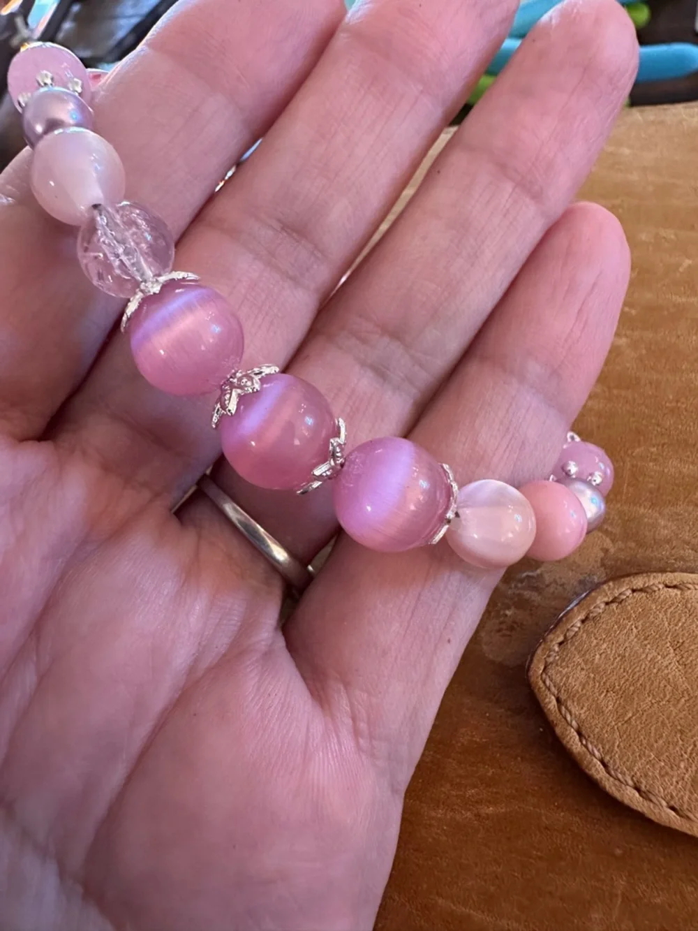 Pink Cat-Eye Beaded Bracelet with Silver Accents - Picture 8 of 8